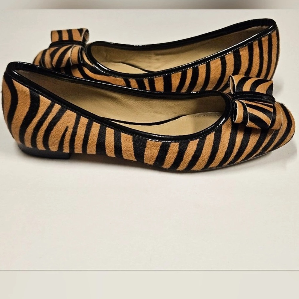 Joan& David Zebra print mohair Calf leather with bow ballet flats